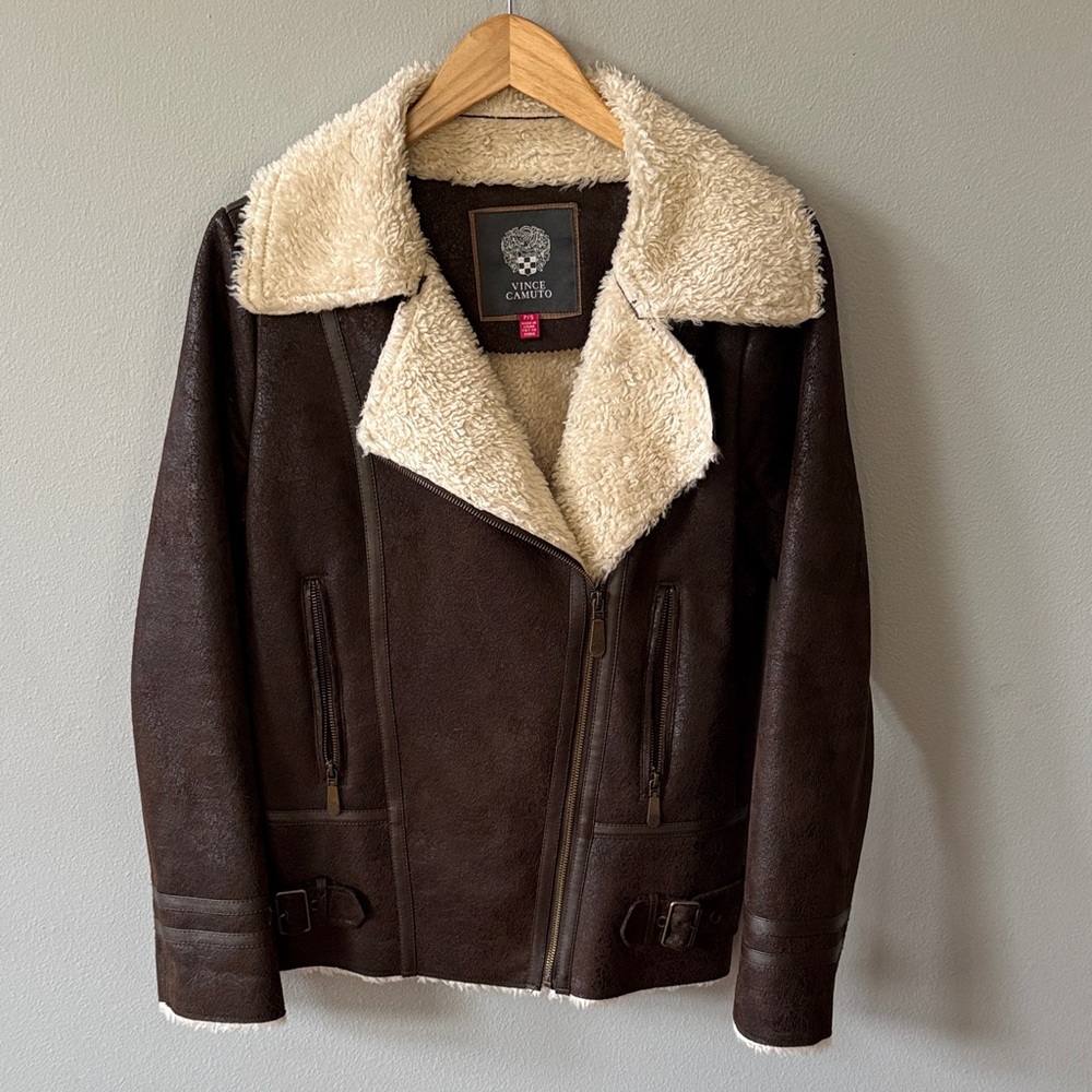 Vince Camuto Faux Suede Bomber Jacket with Cream Shearling Lining